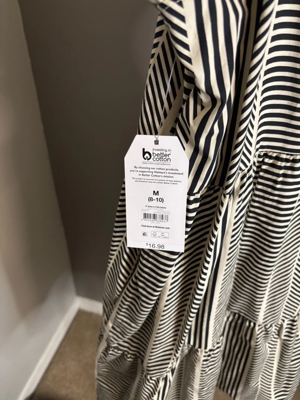 Time and Tru Black and White Striped Ruffle Sleeve Midi Dress - Picture 5 of 5